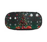 WBQLSL Trousse à crayons ronde avec motif arbre de Noël - Trousse à compartiments multicouches, adaptée pour ranger des fournitures de bureau sur le campus, Noir , Taille unique, Trousse de beauté