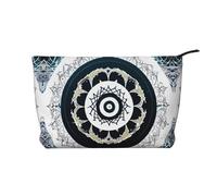 WBQLSL Trousse à maquillage ronde en velours côtelé imprimé totem noir et blanc - Trousse de rangement pour cosmétiques de voyage