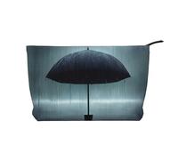 WBQLSL Trousse de maquillage à motif parapluie noir sous la pluie - Pochette légère et compacte à fermeture éclair, sac de rangement quotidien pour cosmétiques