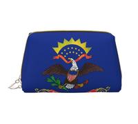 WBQLSL Trousse de maquillage en cuir avec drapeau de l'État du Dakota du Nord, sac de maquillage de voyage portable, sac de rangement cosmétique de grande capacité avec poches,