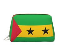 WBQLSL Trousse de maquillage en cuir avec drapeau de Sao Tomé et Principe - Grande capacité - Portable - Avec poche