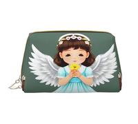 WBQLSL Trousse de maquillage en cuir avec petit ange mignon, trousse de maquillage de voyage portable, sac de rangement cosmétique de grande capacité avec poches, blanc, taille unique