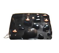 WBQLSL Trousse de maquillage en cuir noir mystère avec pierre mystérieuse, sac de rangement de maquillage portable de grande capacité, sac de voyage à main avec poche