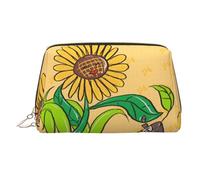WBQLSL Trousse de maquillage en cuir pour pain beurré, sac de rangement pour cosmétiques, convient pour transporter des produits cosmétiques avec vous, Graines de tournesol et tournesols, Taille