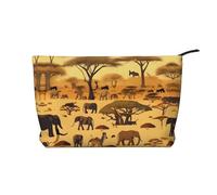 WBQLSL Trousse de maquillage en velours côtelé avec motif animaux de prairie africaine, sac de rangement de voyage, peut contenir du rouge à lèvres, de la poudre et d'autres produits cosmétiques, noir