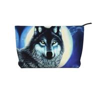 WBQLSL Trousse de maquillage en velours côtelé avec motif loup sous la lune, peut contenir du rouge à lèvres, de la poudre et d'autres produits cosmétiques