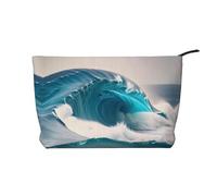 WBQLSL Trousse de maquillage en velours côtelé avec motif vague de mer bleue - Sac de rangement de voyage, peut contenir du rouge à lèvres, de la poudre et d'autres produits cosmétiques