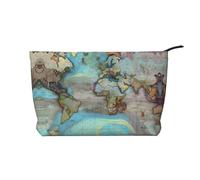 WBQLSL Trousse de maquillage en velours côtelé imprimé carte du monde de dessin animé - Sac de rangement cosmétique essentiel de voyage