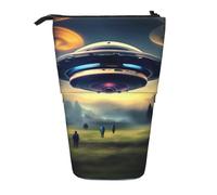 WBQLSL Trousse rétractable imprimée UFO Landing, parfaite pour le maquillage, la papeterie ou un porte-monnaie.