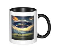 WBQLSL UFO Landing Tasse en céramique double couleur, tasse classique à grande anse, adaptée pour le bureau et la maison - Passe au micro-ondes