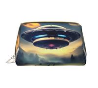 WBQLSL UFO Landing Trousse de maquillage en cuir portable de grande capacité avec poches, blanc, taille unique