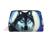 WBQLSL UFO Landing Trousse de maquillage en cuir Sac de rangement pour cosmétiques Convient pour transporter des cosmétiques avec vous, Loup sous la lune, Taille unique