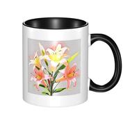 WBQLSL Un bouquet de lys en pleine floraison, tasse en céramique double couleur, tasse classique à grande anse, adaptée pour le bureau et la maison - Passe au micro-ondes