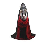 WBQLSL Un furet avec une écharpe rouge imprimée grande cape à capuche, costume, costume d'adolescent, accessoire de fête, décoration, tailles S/M/L