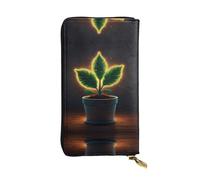 WBQLSL Un portefeuille en cuir élégant avec motif de plantes lumineuses, 19 x 10,5 cm de long, porte-monnaie à fermeture éclair, portefeuille de voyage pratique