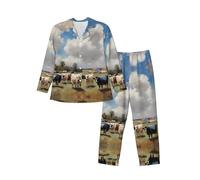 WBQLSL Une grande ferme. Ensemble de pyjama à manches longues imprimé doux pour homme, Noir/blanc, XL