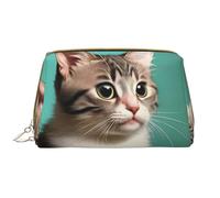 WBQLSL Une trousse de maquillage en cuir de chat curieux, sac de rangement portable de grande capacité, sac de voyage à main avec pochette de maquillage
