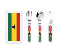WBQLSL Vaisselle portable pour enfants Drapeau du Ghana 3 pièces Vaisselle pour enfants Vaisselle pour enfants Vaisselle de pique-nique portable