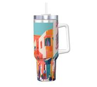 WBQLSL Vibrant Town Gobelet à glace tendance imprimé (1,2 l) - Tasse super isolante avec effet d'isolation thermique et froid supérieur,