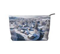 WBQLSL Village Snow Scène Trousse de maquillage en velours côtelé - Sac de rangement de voyage, peut contenir du rouge à lèvres, de la poudre et d'autres produits cosmétiques
