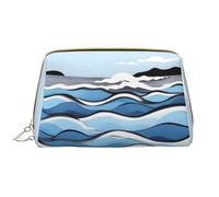 WBQLSL Waves lapping at the rocks Trousse de maquillage en cuir portable de grande capacité, sac de rangement de maquillage de voyage avec poche, blanc, taille unique