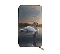 WBQLSL White Swan Long portefeuille en cuir avec porte-monnaie zippé et 12 emplacements pour cartes de crédit, portefeuille de voyage léger