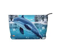 WBQLSL Winter The Dolphin Trousse à maquillage en velours côtelé Sac de rangement de voyage peut contenir du rouge à lèvres, de la poudre et d'autres produits cosmétiques, noir, taille unique