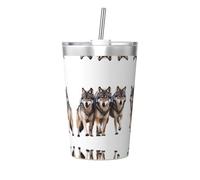 WBQLSL Wolf Pack Wolf Pack Bouteille en acier inoxydable avec paille conique amovible et portable pour sports de plein air
