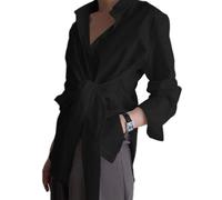 WBRSybUK Chemises Boutonnées À Manches Longues pour Femmes, Chemisiers Amples Et Décontractés À La Taille(Black,X-Large)