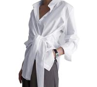 WBRSybUK Chemises Boutonnées À Manches Longues pour Femmes, Chemisiers Amples Et Décontractés À La Taille(White,Large)