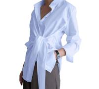 WBRSybUK Chemises Boutonnées À Manches Longues pour Femmes, Chemisiers Amples Et Décontractés À La Taille(Blue,XX-Large)