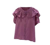 WBRSybUK Chemisier D'été À Volants Et Manches Courtes pour Femme, Col Rond, Couleur Unie, Ample, Élégant, Décontracté(Purple,XX-Large)