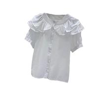 WBRSybUK Chemisier D'été À Volants Et Manches Courtes pour Femme, Col Rond, Couleur Unie, Ample, Élégant, Décontracté(White,X-Large)