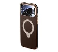 WBRSybUK Étui Magnétique for IPhone 17/17 Pro/17 Pro Max, Support Pliable Plaqué Couverture en Cuir Véritable, Étui Anti-Chute De Protection D'appareil Photo De Luxe(Brown,17 Pro Max)