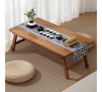 WBRSybUK Foldable Japanese Floor Table, Bamboo Folding Table Portable for Sitting on The Floor Japanese Style Low Tea Table for Bay Window Balcony Living Room(Large)