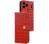 WBRSybUK Genuine Leather Case for IPhone 17/17 Air/17 Pro/17 Pro Max, Flip Crocodile Pattern Camera Protection Cover with Card Holder Soft Edge Shell(Red,17)
