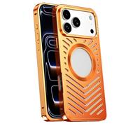 WBRSybUK Metal Case for IPhone 17/17 Air/17 Pro/17 Pro Max, Aviation Aluminum Hollow Magnetic Cool Shell, Heat Dissipation Armor Protection Cover(Orange,17 Air)