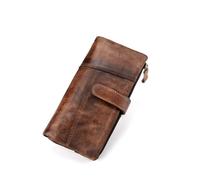 WBRSybUK Portefeuille Long Vintage en Cuir Véritable pour Hommes Et Femmes, Porte-Cartes De Crédit, Porte-Monnaie avec Fermeture Éclair, Portefeuille pour Téléphone Portable,C