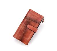 WBRSybUK Portefeuille Long Vintage en Cuir Véritable pour Hommes Et Femmes, Porte-Cartes De Crédit, Porte-Monnaie avec Fermeture Éclair, Portefeuille pour Téléphone Portable,A