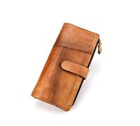 WBRSybUK Portefeuille Long Vintage en Cuir Véritable pour Hommes Et Femmes, Porte-Cartes De Crédit, Porte-Monnaie avec Fermeture Éclair, Portefeuille pour Téléphone Portable,B