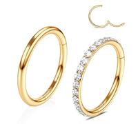 WBRWP Lot de 2 anneaux de nez en acier chirurgical avec zircone cubique transparent 18 g 12 mm pour lèvre, tragus, hélix, cartilage, daith, rook, conque