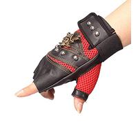 WBTY 1 paire de gants en cuir synthétique avec rivets et squelette de pirate pour homme pour moto, équitation, sports de plein air - Rouge - Medium