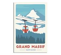 WBUBOW Grand Massif Haute Savoie Affiche de voyage vintage sur toile Motif montagne enneigée pour salle de bain, bureau