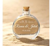 WBW Bouteille Sable Souvenir Lune de Miel Personnalisé avec texte，Rond 1 | Bouteille en verre en forme de cœur avec texte personnalisé.Cadeau unique pour jeunes mariés, fiançailles ou voyage