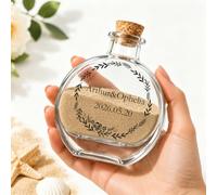 WBW Bouteille Sable Souvenir Lune de Miel Personnalisé avec texte，Rond 2 | Bouteille en verre en forme de cœur avec texte personnalisé.Cadeau unique pour jeunes mariés, fiançailles ou voyage