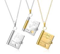 WBW Collier Livre Personnalisé pour - Nom/Date Livre à Mini pendentif personnalisable avec 6 Pages Gravées, Cadeau Émouvant pour Fille, Maman, Amie (Argent)
