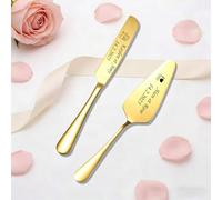 WBW Ensemble Couteaux Personnalisé Pour la Découpe du Gâteau de Mariage - Couteau et Pelle à Gâteau Gravés sur Mesure Pour les Mariés - Pour Mariage, Memorial Day ou Anniversaire (Couteau en or)