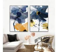 WBYZAC 2 Pièces-Affiche Aquarelle Abstraite de Marguerites Bleues et Jaunes Motif Floral Botanique Grande Toile Décoration Murale Moderne pour Salon Ou Chambre-50 * 60cm (Non encadré)