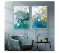 WBYZAC 2 pièces/Art Mural,Moderne or Rendu Image Toile Art Mural Affiche Creat-Ive Abstrait Aquarelle Bleu pour la Chambre Hôtel Chambre à Coucher Bureau Décor Œuvres D'Art-50 * 60cm (sans cadre)