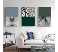 WBYZAC 3 Images Set-Affiche Abstraite Géométrique sur Toile Blocs de Couleur Vert et Orange Lignes Noires et Blanches Art Mural Tableaux Bleus Décoration pour Bureau Ou Chambre-60 * 70cm (sans cadre)